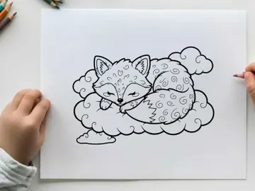 Cute sleeping fox in clouds vector illustration preview picture