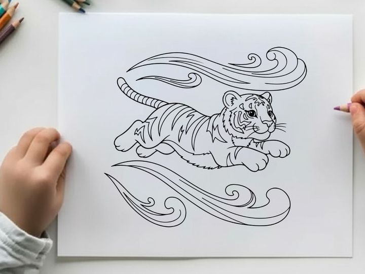 Tiger swimming in ocean waves vector illustration