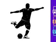 Soccer player kicking a ball with dynamic movement and energy