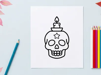 Frasco de vela de calavera de Halloween con llama encendida. Portavelas decorativo de Día de Muertos para celebraciones festivas.