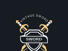 Sword vintage logo design. illustration sword element, can be used as logotype, icon, template coat of arms concept