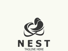 Bird nest logo natural root and leaf habitat bird house isolated template vector