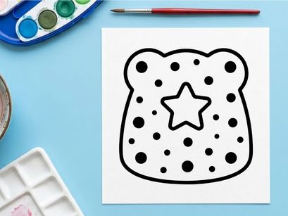 Cute cartoon bear with polka dots and star. Playful teddy bear illustration for children's design and holiday decor.