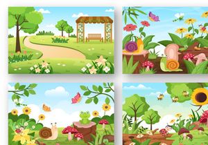 13 Beautiful Garden Landscape Cartoon Background Illustration