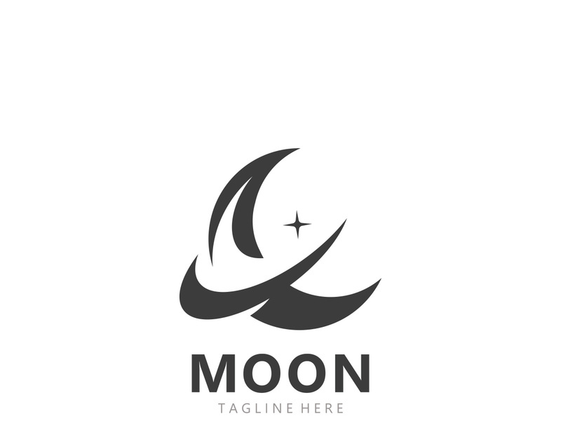Moon elegant crescent and star logo design line in simple style outline background
