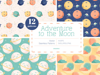 Adventure to the Moon Vector Patterns