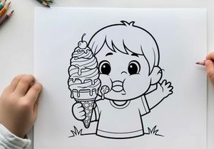 Happy child eating ice cream vector illustration