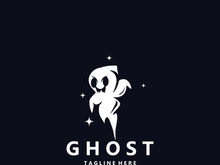 Ghost Logo, Simple Halloween Devil Design Illustration Template Black Background