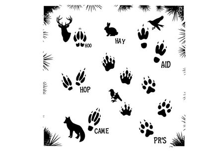 Animal silhouette collage with various footprints and creatures silhouette