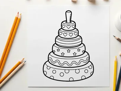 Wedding cake tiers with hearts and stars vector illustration