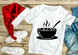 Hot soup bowl steaming spoon minimalist black white illustration