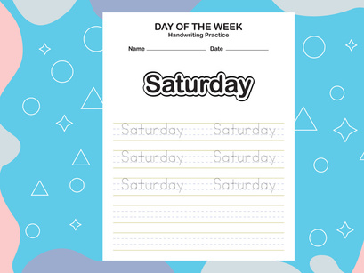 7 Pages Day name of the week trace and writing practice sheet