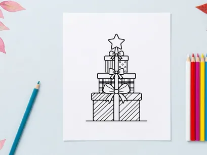 Stacked striped Christmas gift boxes with star bow for holiday celebration and festive decor
