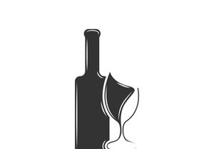 Wine bottle and glass logo design icon