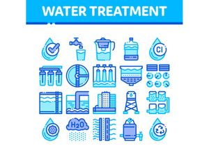 Water Treatment Items Vector Thin Line Icons Set
