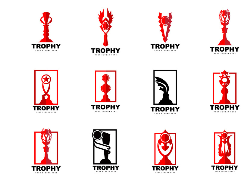 Championship Trophy Logo, Champion Award Winner Trophy Design, Vector Icon Template