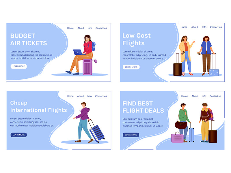 Budget tourism landing page vector template set