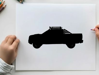 Silhouette of a pickup truck with a roof rack