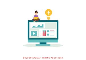 Businesswoman thinking about idea vector illustration
