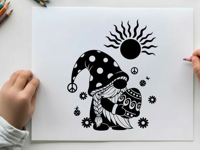 Peaceful silhouette of a gnome under a sunny sky