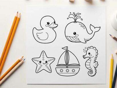 Cute sea animals set flat design vector illustration