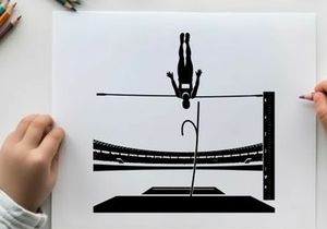 Silhouette of a person pole vaulting over a high bar silhouette