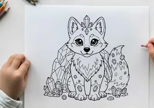 Cute winter fox with crown and ice crystals vector illustration