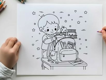 cute boy eating apple with books vector illustration