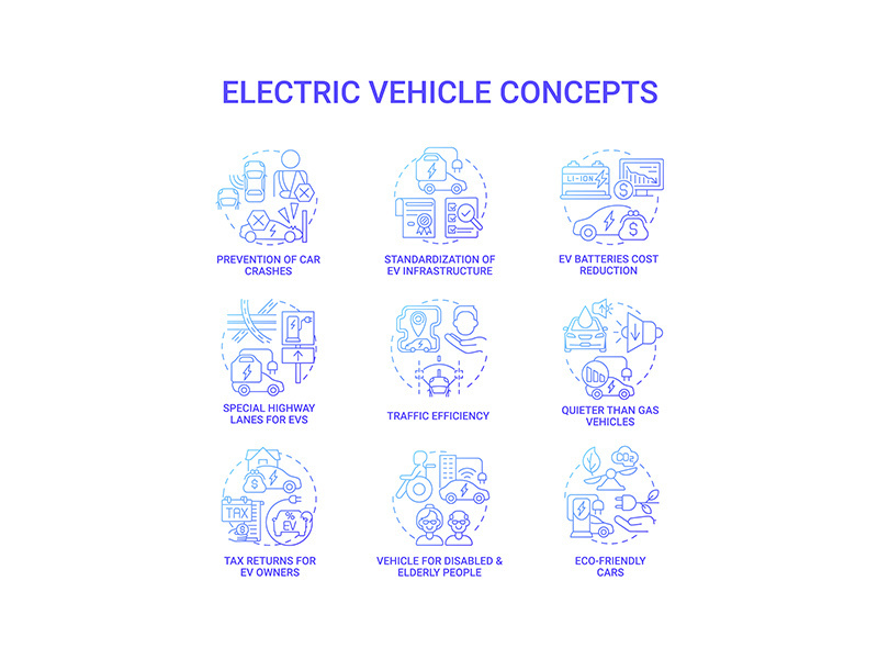 EV smart solution round concept icons set.