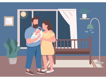 Young parents with infant flat color vector illustration preview picture