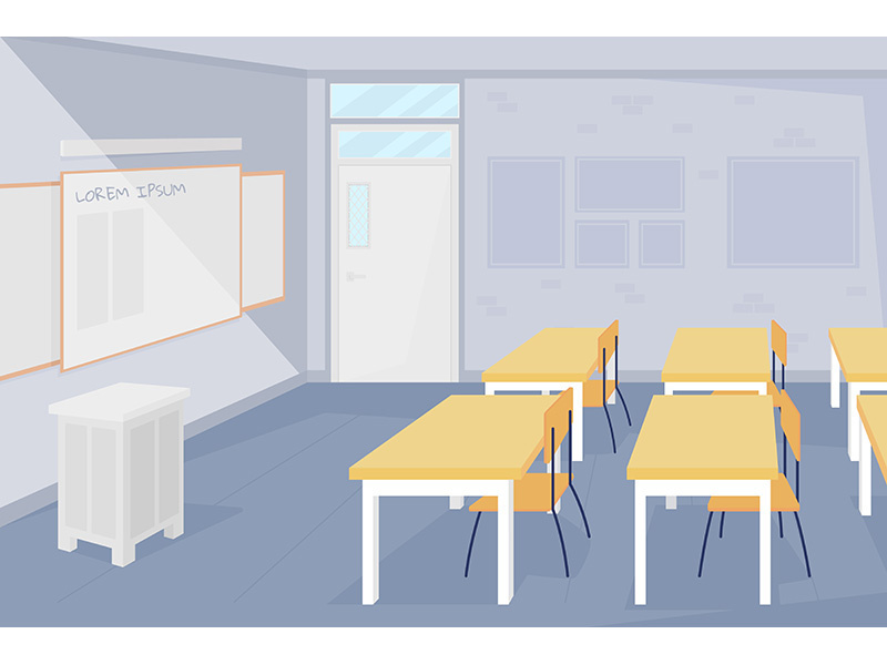 Nobody at school classroom flat color vector illustration