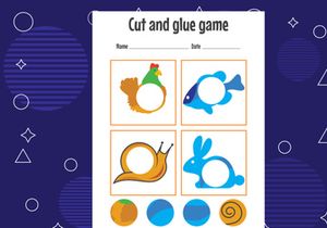 10 Pages Cut and glue game for kids. Cutting practice for preschoolers. Education paper game for children