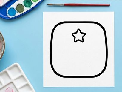 Minimalist star icon on blank square frame. Simple geometric shape for design and decoration templates.