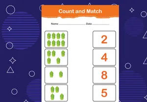 10 Pages Count and match with the correct number. Matching education game. Count how many items and choose the correct number