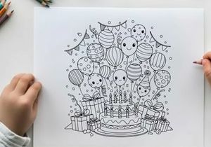 Happy birthday celebration with cake and balloons vector illustration