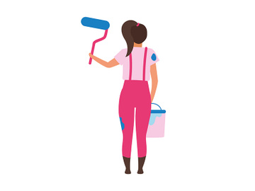 Girl with paint roller semi flat color vector character preview picture