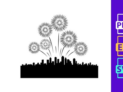 Cityscape with Fireworks Silhouette