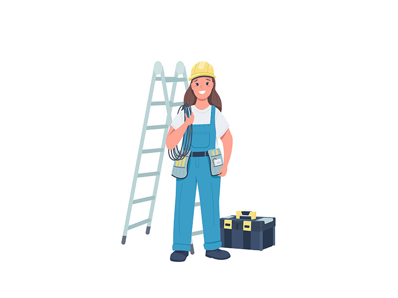 Woman electrician flat color vector detailed character