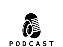 podcast logo with microphone and earphone audio, radio waves. for studio, talk show, chat, information sharing, interview, multimedia and web.