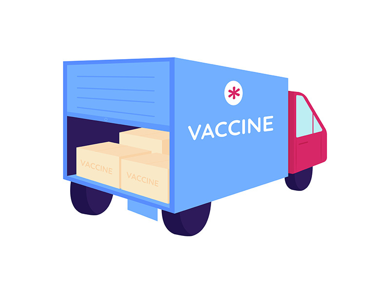 Vaccine packages in delivery truck flat color vector object