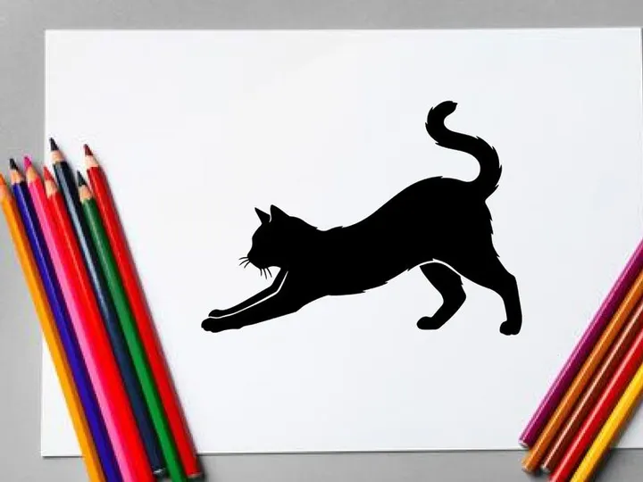 Silhouette Kucing Hitam yang Sedang Merenggangkan Badan di Latar Belakang Putih