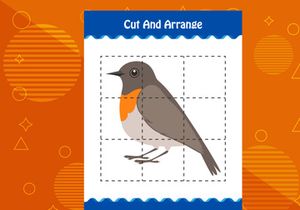 10 Pages Cut and arrange with a bird worksheet for kids. Educational game for children