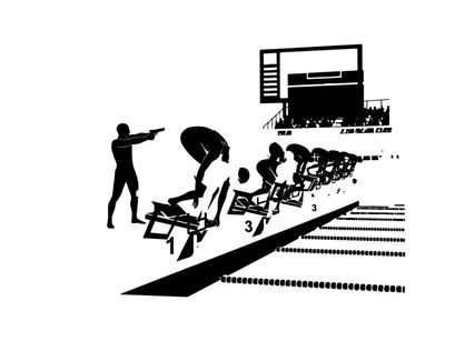 Silhouette of athletes at the starting line of a race