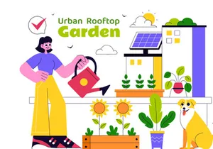 10 Urban Farming Rooftop Garden Illustration