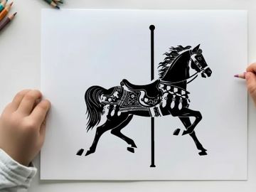 Silhouette of a decorated carousel horse in motion preview picture