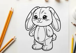 Cute sad bunny rabbit sitting vector illustration flat design