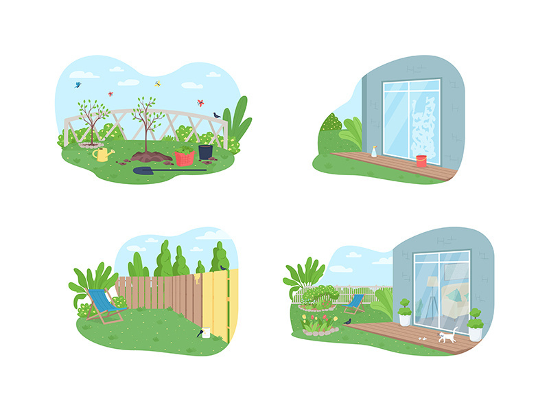 Outdoor spring cleaning 2D vector web banner, poster set