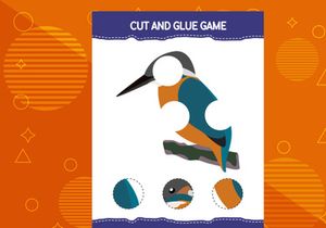 10 Pages Cut and glue game for kids with birds. Cutting practice for preschoolers. Education worksheet.