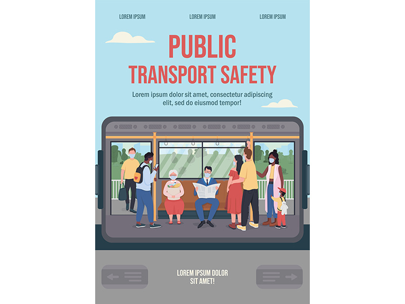 Public transport safety poster flat vector template