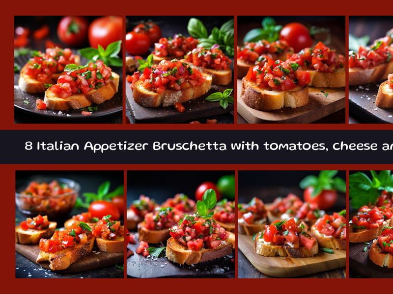 Italian Appetizer Bruschetta with tomatoes, cheese and herbs